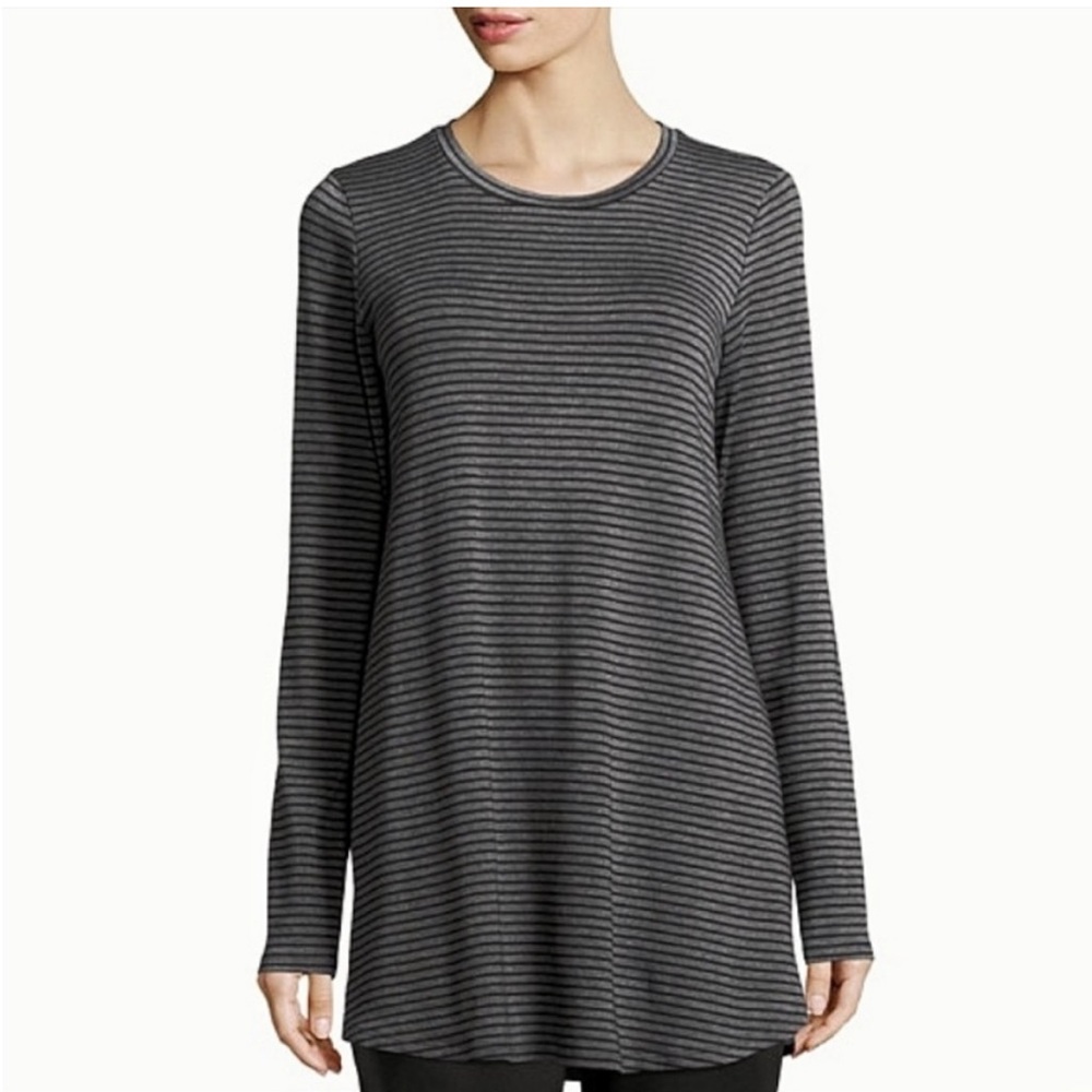 Eileen Fisher > Gray Striped Tencel Tunic Top Medium